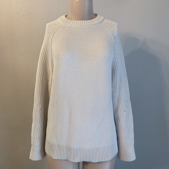 Lululemon Honeycomb Crewneck Oversized Sweater 3D Knit Cotton Bone Cream Sz XS - Picture 2 of 9